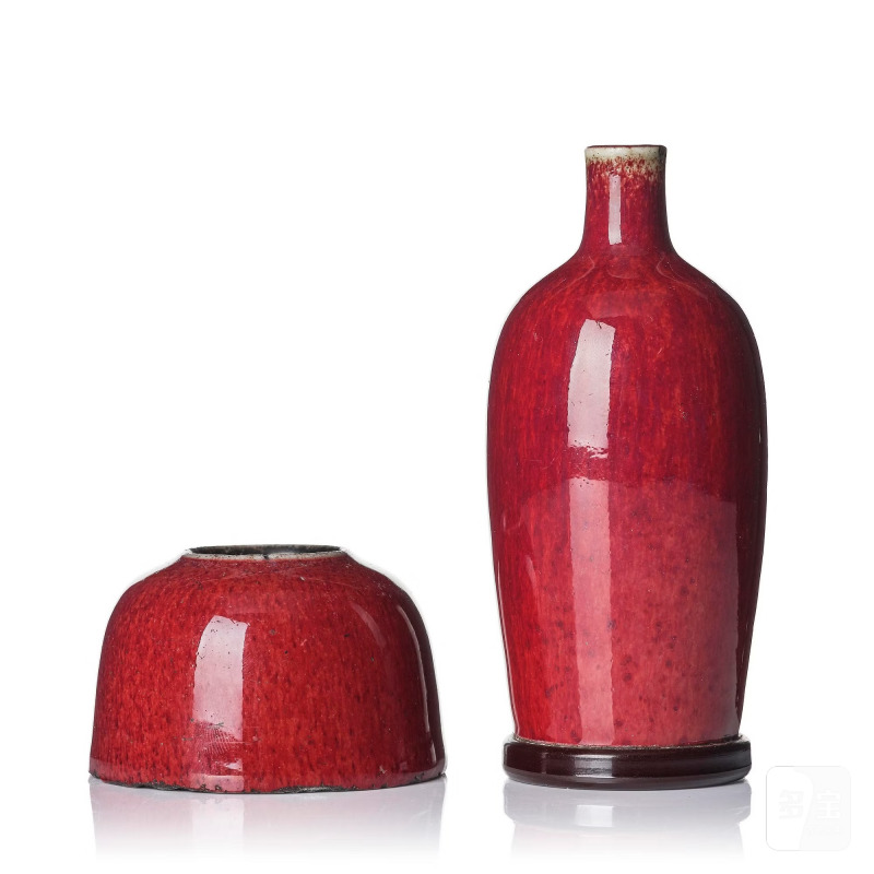 A flambé glazed vase and brush-washer,